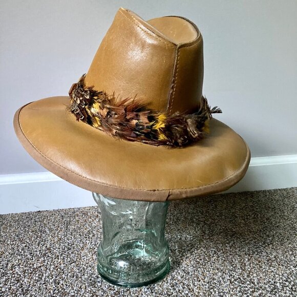Vintage United Hatters Millinery Leather Cowboy Hat w/ Feathers USA Size Small - Picture 4 of 9